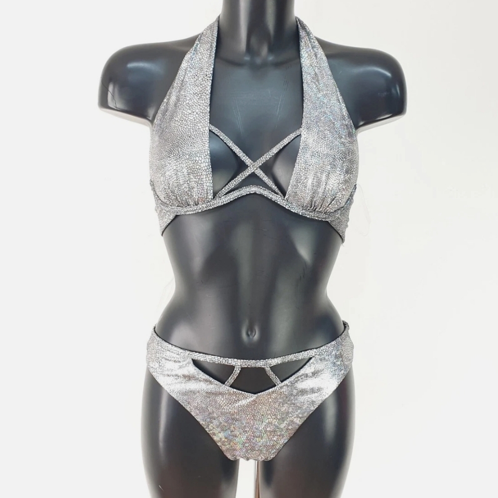 NWT Ann Summers Tropical Glitz Bikini Silver halter top & bottom - Picture 6 of 8